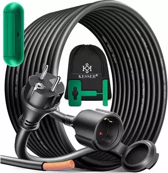 Kesser Verlängerungskabel 10m IP44 230V, Schutzkontaktstecker, Schutzklappe (Außen)