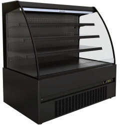 Chefgastro Kühlvitrine OKAPI Offen mit Nachtabdeckung + LED HxBxT 150x131x66,5cm +2/+4°C Schwarz + Geschirrtuch schwarz CC3123