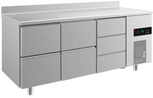 A&S polarny Gastro Kühltisch 2 Schubladen links&mittig 3 Schubladen rechts Umluftkühlung Aufkantung, 1865x700x850mm -2/+8°C 474L Edelstahl KT3ZZDA
