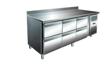A&S polarny Gastro Edelstahl Kühltisch Kühltheke 6 Schubladen 158 L -2/+8°C Aufkantung Edelstahl KT3C6A-VIP
