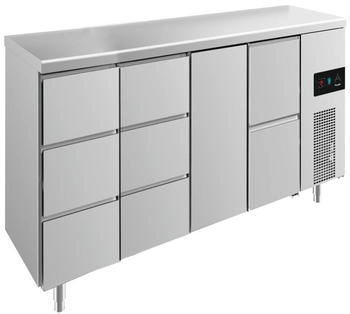 A&S polarny Gastro Kühltisch 1 Tür 8 Schubladen Umluftkühlung 2330x700x850mm - /+8° [EEK: A]