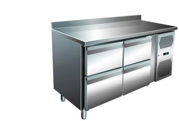 A&S polarny Gastro Edelstahl Kühltisch Kühltheke 4 Schubladen 105 L -2/+8°C Aufkantung Edelstahl KT2C4A-VIP