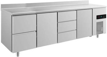 A&S polarny Kühltisch -2 bis +8°C 2330x700x850mm mit 2x Türen, 1x zwei Schubladen und 1x 3 Schubladen u. Aufkantung (4ZTDTA)