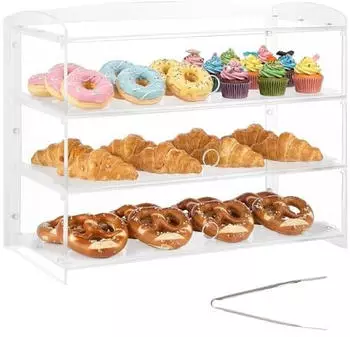 VEVOR B&auml;ckereivitrine 3-st&ouml;ckig, transparentes Acryl, Klappt&uuml;r, 482x232x380mm