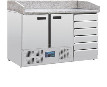 Polar Refrigeration Polar Serie G 2-türiger Pizzakühltisch mit Marmorfläche und 6 Schubladen 257L 5050984523939