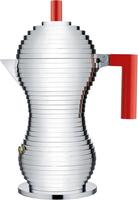 Alessi MDL02/1 R, Alessi - Pulcina Espressokocher, 7 cl, silber / rot Aluminiumguss,