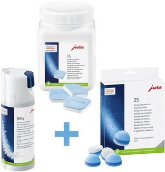 Jura 25 Reinigungstabletten (3-Phasen) + 36 Entkalkungstabletten + 180g Milchsystem-Reiniger