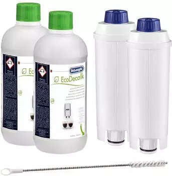 De'Longhi 2x EcoDecalk Entkalker + 2x Wasserfilter DLS C002 + 1x Reinigungsbürste (Rohrreinigung) (32652)