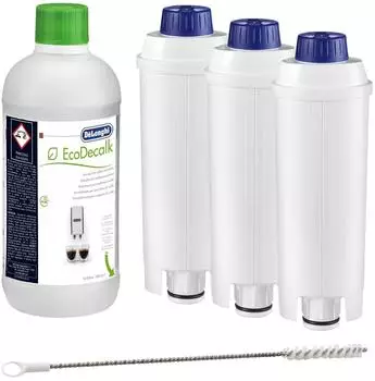De'Longhi 1x EcoDecalk Entkalker + 3x Wasserfilter DLS C002 + 1x Reinigungsbürste (Pipe Cleaner) (32653)
