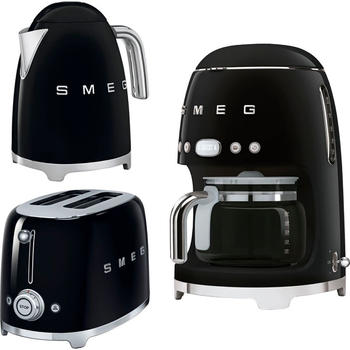 Smeg Morning Set Wasserkocher, 2-Scheiben Toaster, Filterkaffeemaschine 50´s Retro Style schwarz