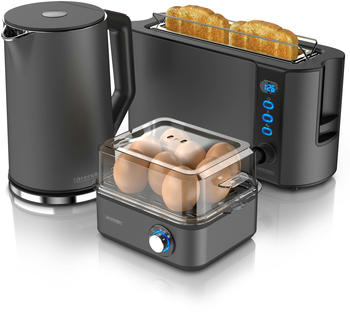 Arendo Frühstücks-Set Wasserkocher Toaster Eierkocher grau