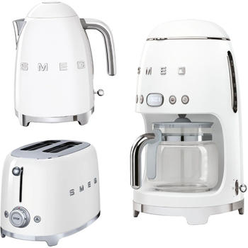 Smeg Morning Set Wasserkocher, 2-Scheiben Toaster, Filterkaffeemaschine 50´s Retro Style weiß