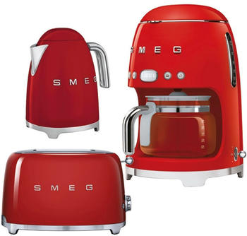 Smeg Morning Set Wasserkocher, 2-Scheiben Toaster, Filterkaffeemaschine 50´s Retro Style rot