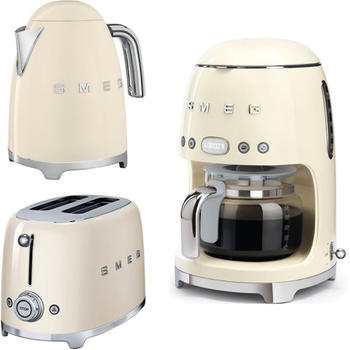 Smeg Morning Set Wasserkocher, 2-Scheiben Toaster, Filterkaffeemaschine 50&acute;s Retro Style creme