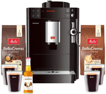 Melitta Caffeo Passione F 53/0-102 Bundle Pack schwarz inkl 2x 1kg Bohnen Karamellsirup und Gläser