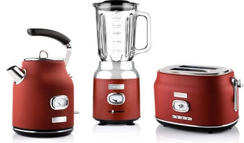 Westinghouse Retro Früstücksset kurze Schlitze Toaster, Wasserkocher 1,7L , Standmixer 1,5L Rot (WES08)
