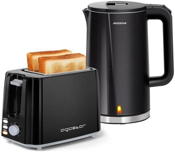 Aigostar Frühstücks-Set Wasserkocher 1,7L + 2-Scheiben Toaster schwarz