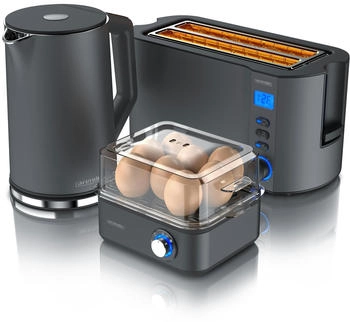 Arendo Frühstücks-Set Wasserkocher Toaster Eierkocher grau 305967