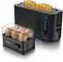 Arendo Frühstücks-Set (2-tlg), 2-Scheiben Langschlitz Toaster, 6er Eierkocher, Schwarz