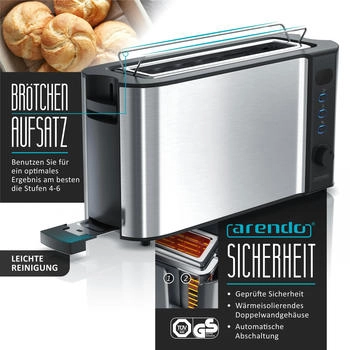 Arendo Frühstücks-Set (2-tlg), 2-Scheiben Langschlitz Toaster, 8er Eierkocher, Silber – Arendo Frühstücks-Set für perfekte Morgenmomente