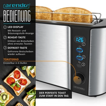 Arendo Frühstücks-Set (2-tlg), 2-Scheiben Langschlitz Toaster, 8er Eierkocher, Silber – Präzise Kontrolle für individuelle Geschmackserlebnisse