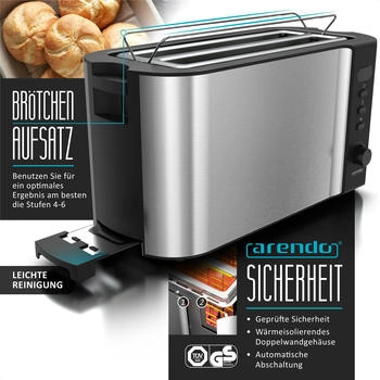 Arendo Frühstücks-Set (2-tlg), 4-Scheiben Langschlitz Toaster, 8er Eierkocher, Silber – Vielseitiger Toaster für knusprige Ergebnisse