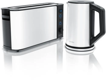 Arendo Frühstücksset, Wasserkocher ELEGANT 1,5 Liter & Langschlitztoaster für 2 Scheiben, Weiß