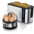 Arendo Frühstücks-Set (2-tlg), 4-Scheiben Langschlitz Toaster, 7er Eierkocher, Silber