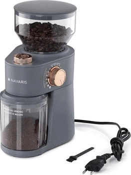 Navaris Kaffeemühle Elektrische Kaffeemühle mit Edelstahl Scheibenmahlwerk 200W Grau