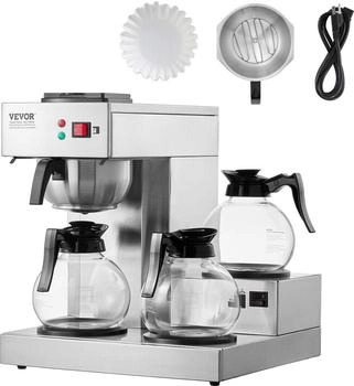 VEVOR Filterkaffeemaschine 3 Glaskaraffen Edelstahl