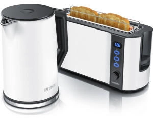 Arendo Fr&uuml;hst&uuml;cks-Set Wasserkocher 1,5l & 2-Scheiben Langschlitz Toaster Edelstahl Wei&szlig; (2-tlg)