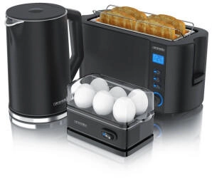 Arendo Fr&uuml;hst&uuml;cks-Set (3-tlg) Wasserkocher 1,5l 4-Scheiben Toaster 6er Eierkocher Schwarz