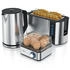 Arendo 3-teiliges Frühstücksset Wasserkocher 1,5L Langschlitz Toaster 4-Scheiben 8er Eierkocher Silber