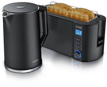 Arendo Fr&uuml;hst&uuml;cksset Wasserkocher ELEGANT 1,5 Liter 4-Scheiben Langschlitz Toaster Schwarz
