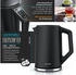 Arendo Frühstücksset Wasserkocher ELEGANT 1,5 Liter 4-Scheiben Langschlitz Toaster Schwarz