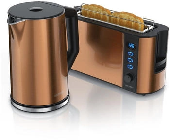 Arendo Frühstücksset 2-teilig Langschlitztoaster für 2 Scheiben Wasserkocher Edelstahl 1,5 Liter Kupfer