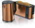 Arendo Frühstücksset 2-teilig Langschlitztoaster für 2 Scheiben Wasserkocher Edelstahl 1,5 Liter Kupfer