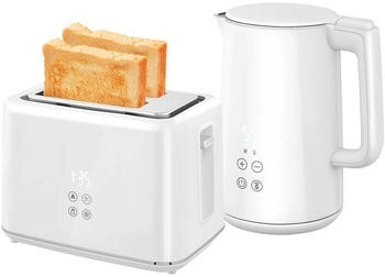 HomCom Küchenset mit Wasserkocher und Toaster 7 Bräunungsstufen Edelstahl
