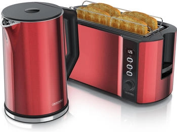 Arendo Frühstücks-Set 2-teilig 4-Scheiben Langschlitztoaster + Wasserkocher 1,5 Liter Rot