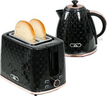 HomCom Kocher-Toaster-Set-Kunststoff Stahl-24,2L x 19,5B x 23,4H cm-Schwarz