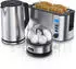 Arendo Frühstücksset Wasserkocher 1,5l 4-Scheiben Langschlitztoaster 7er Eierkocher SEVENCOOK Silber
