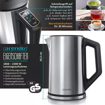 Arendo Frühstücksset 3-teilig 2-Scheiben Toaster 6er Eierkocher Wasserkocher 1,5L Silber – Arendo Frühstücksset 3-teilig 2-Scheiben Toaster 6er Eierkocher Wasserkocher 1,5L Silber für den perfekten Start in den Tag