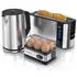 Arendo Frühstücksset 3-teilig 2-Scheiben Toaster 6er Eierkocher Wasserkocher 1,5L Silber