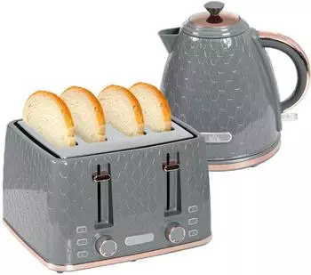 HomCom Kocher-Toaster-Set-Kunststoff Stahl-24,2L x 19,5B x 23,4H cm-Grau
