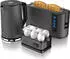 Arendo Frühstücks-Set (3-tlg) Edelstahl Wasserkocher 1,5l Langschlitz Toaster Eierkocher Cool Grey