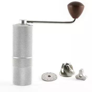 Hansek&uuml;che Manuelle Kaffeem&uuml;hle mit Pr&auml;zisions-Edelstahlmahlwerk und Holzgriff (Silber Matt)