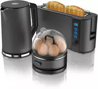 Arendo - Wasserkocher mit Toaster und Eierkocher SET Edelstahl Grau...