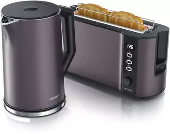Arendo Fr&uuml;hst&uuml;cksset Wasserkocher Langschlitztoaster grau ros&eacute;