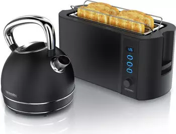 Arendo Vorteils-SET Wasserkocher 2200W Toaster 4 Scheiben LED Anzeige Schwarz
