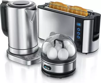 Arendo Fr&uuml;hst&uuml;cks Set in Edelstahl Optik Wasserkocher / Toaster / Eierkocher